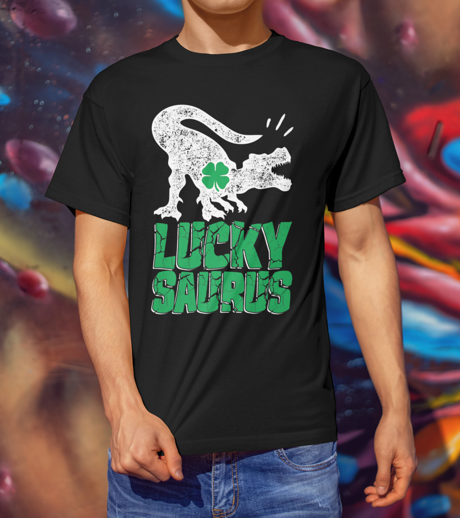 Lucky Saurus Irish Dinosaur Rex T-Shirt