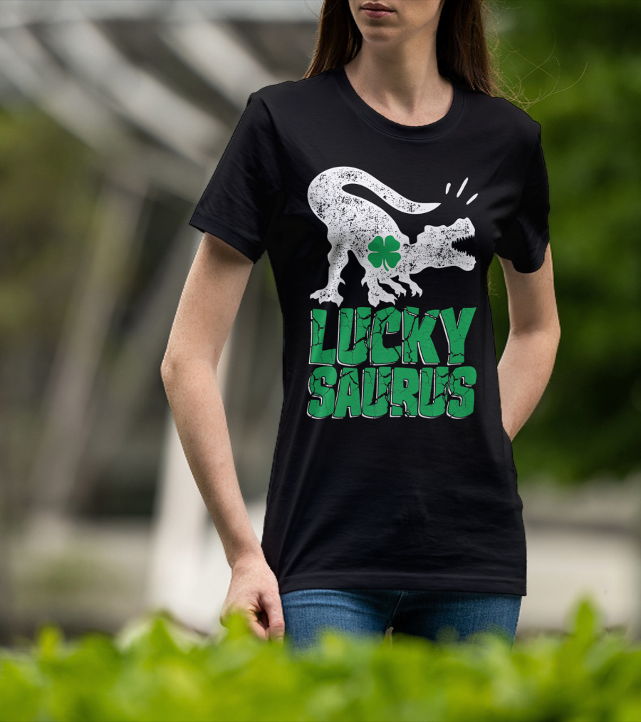 Lucky Saurus Irish Dinosaur Rex T-Shirt