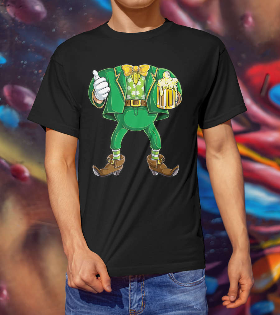 Leprechaun Costume St Patricks Day Men Beer Holding Foamy Mug And Thumbs Up T-Shirt