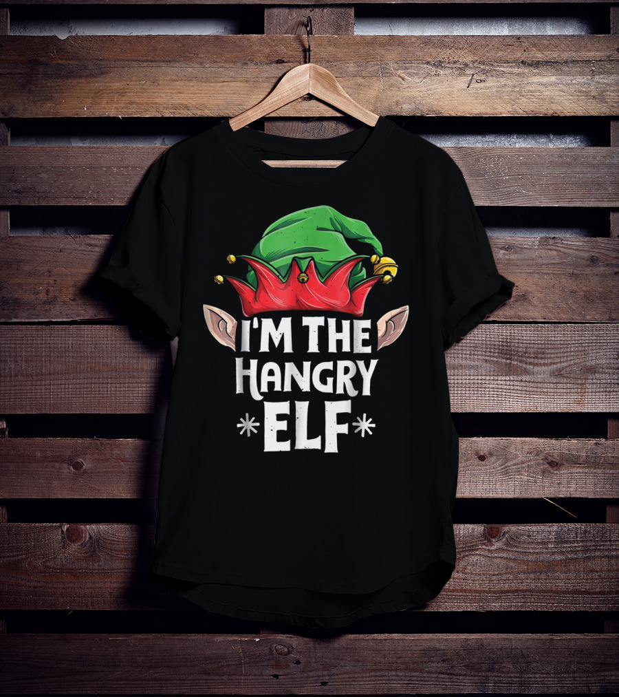 I'm The Hangry Elf Green And Red Hat Christmas T-Shirt