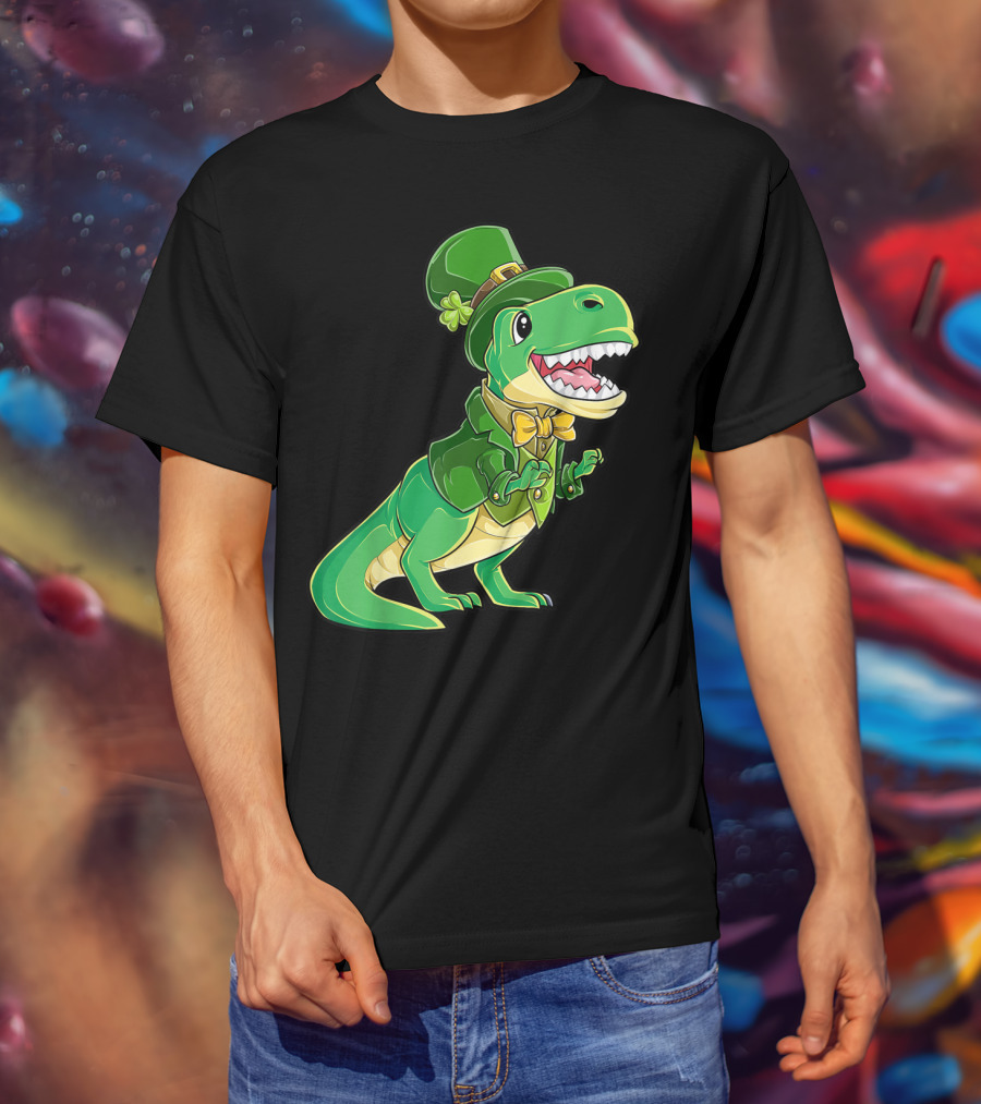 St Patricks Day Dinosaur Leprechaun Irish Boys T-Shirt