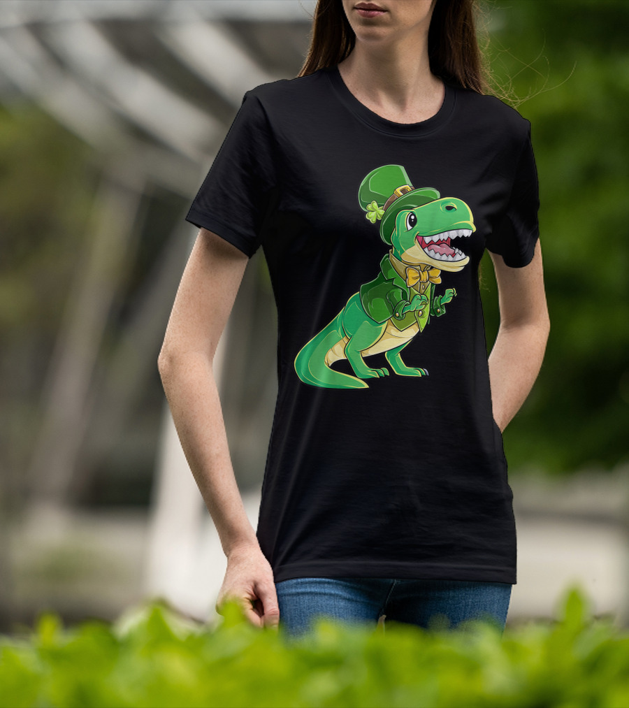 St Patricks Day Dinosaur Leprechaun Irish Boys T-Shirt