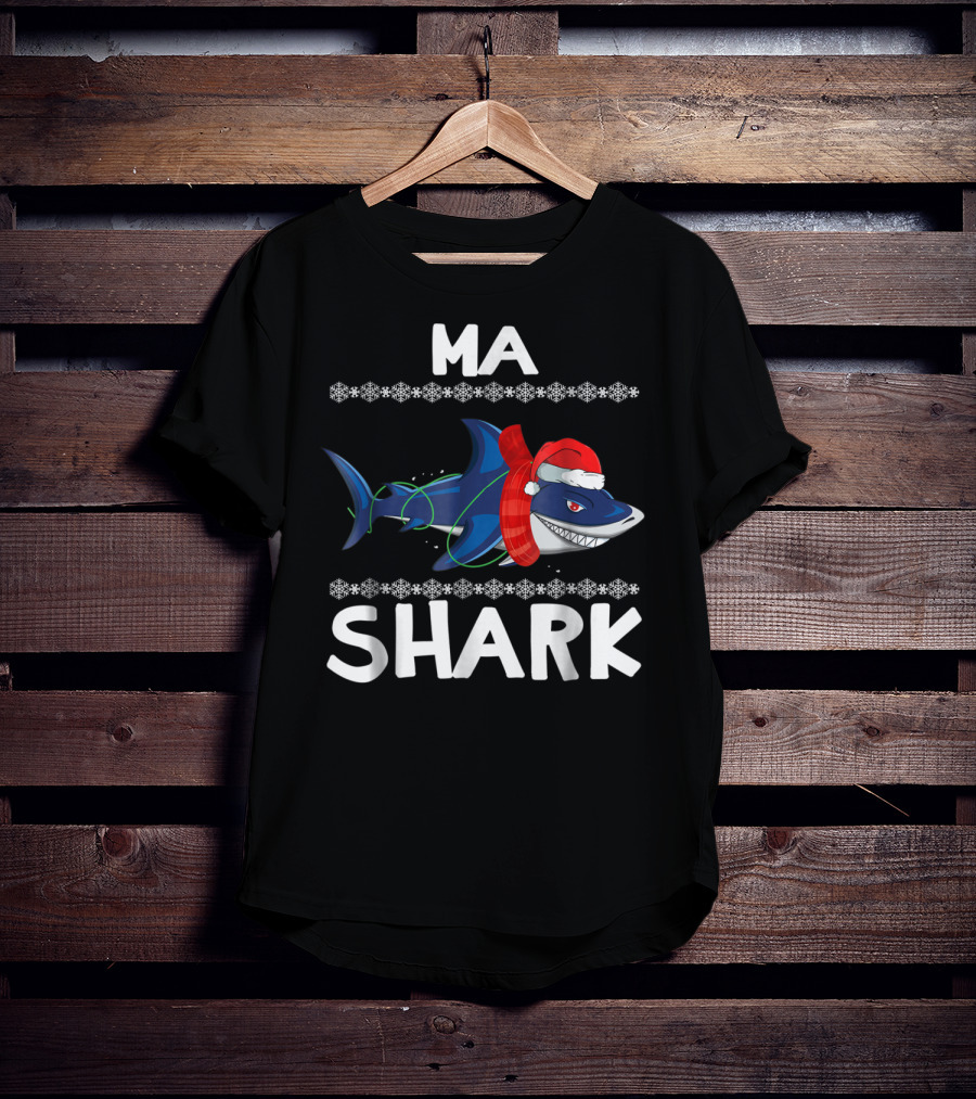 MA SHARK Ugly Christmas Snowflake Santa T-Shirt