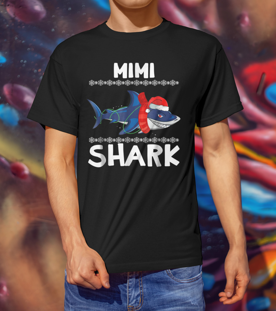 Mimi Shark Christmas Sweater Family Holiday Santa Hat T-Shirt