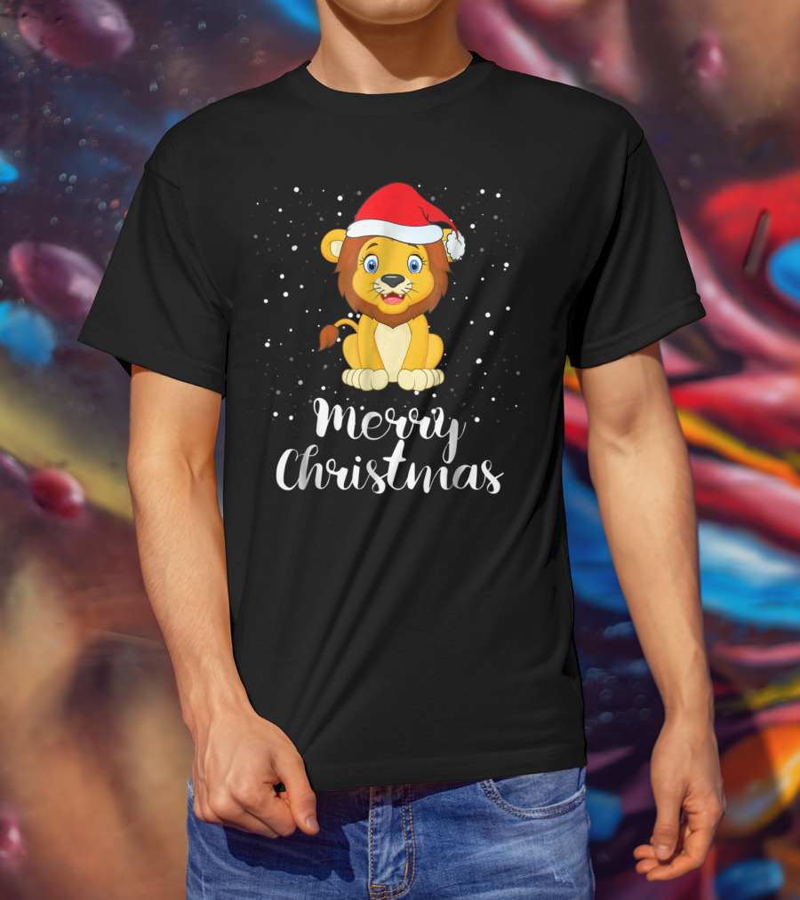 Merry Christmas Lion Funny Matching Family Group T-Shirt