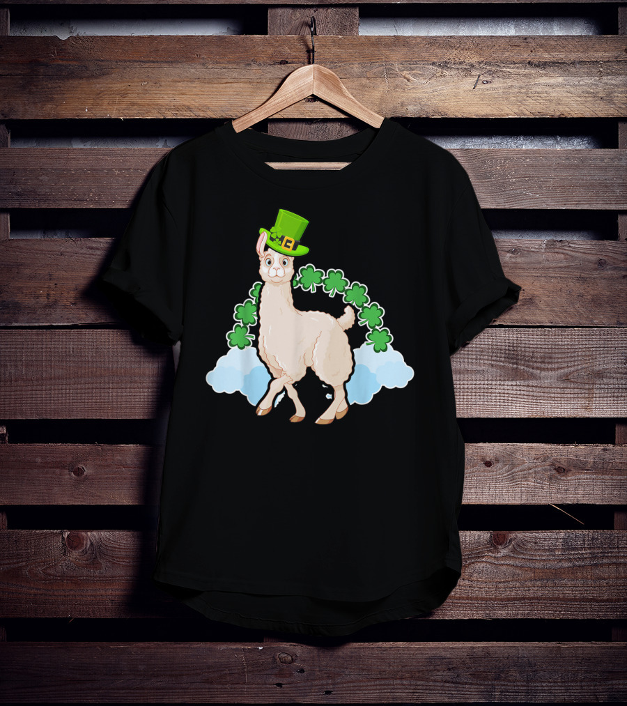 Llama St Patricks Day Rainbow Shamrocks Leprechaun Hat T-Shirt