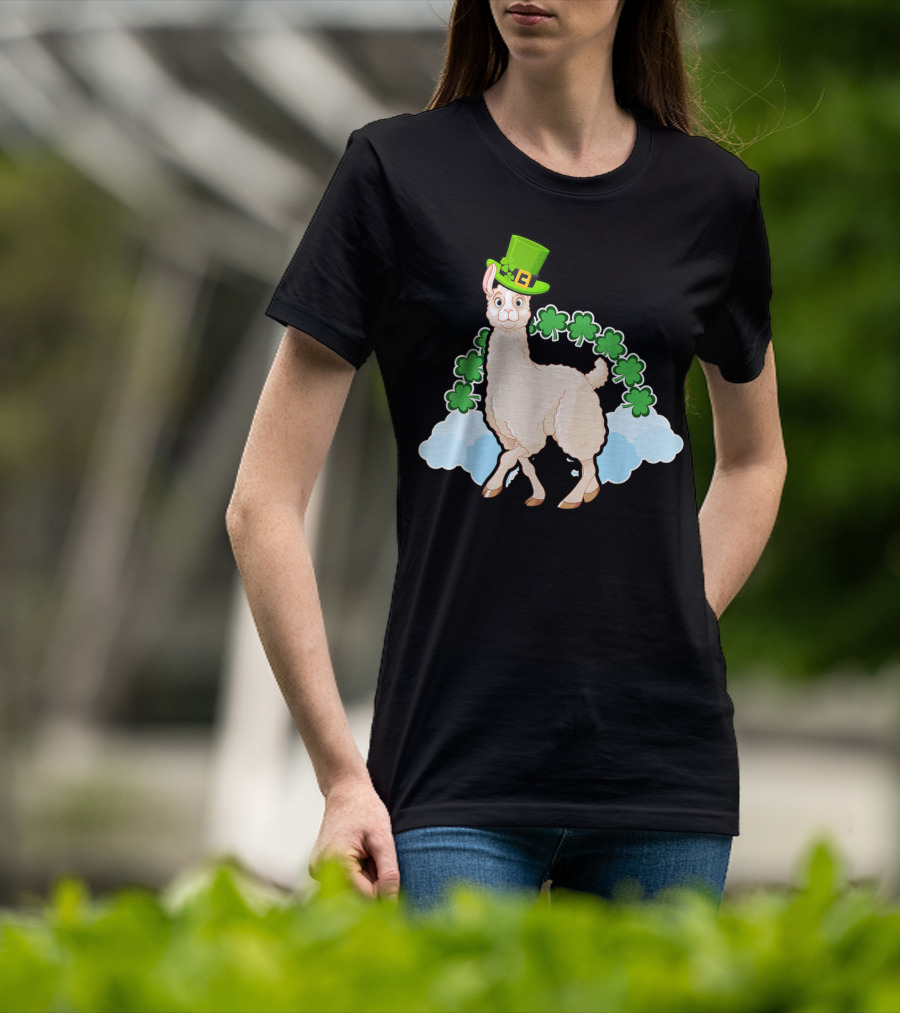 Llama St Patricks Day Rainbow Shamrocks Leprechaun Hat T-Shirt