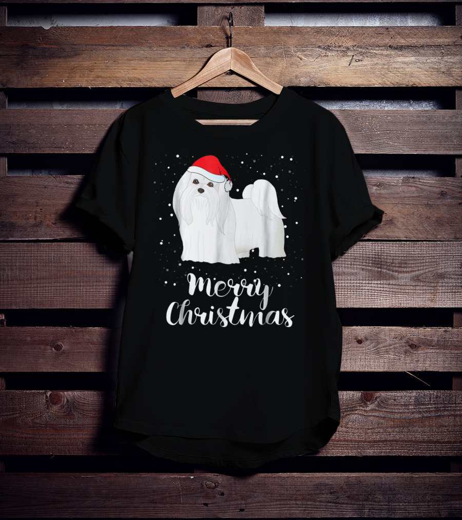 Maltese Merry Christmas With Santa Hat Matching Family Group T-Shirt
