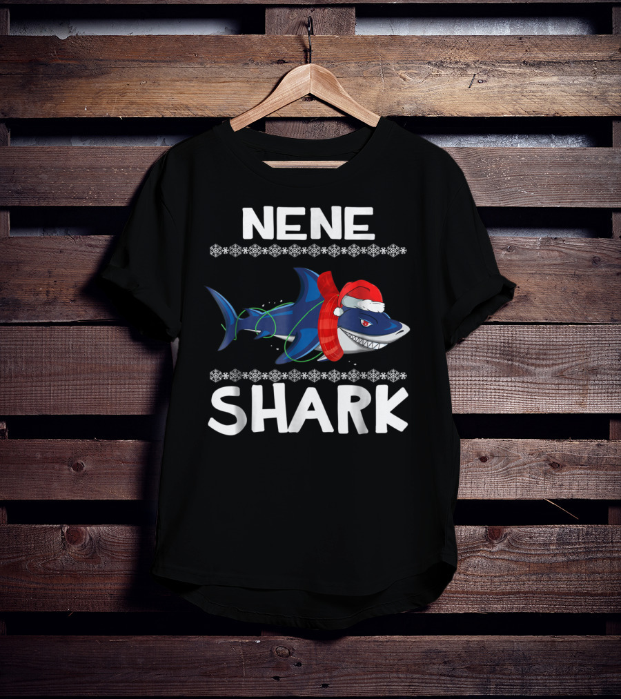 Nene Shark Wearing Santa Hat And Scarf Ugly Christmas Family T-Shirt