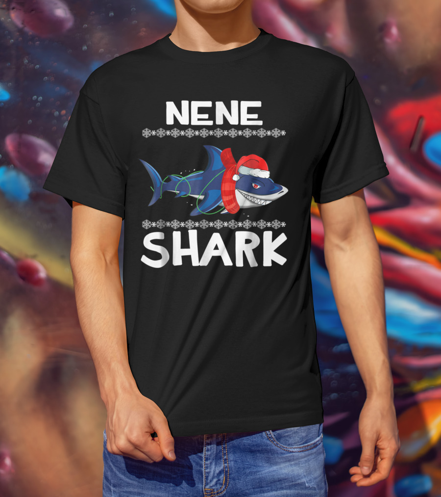 Nene Shark Wearing Santa Hat And Scarf Ugly Christmas Family T-Shirt