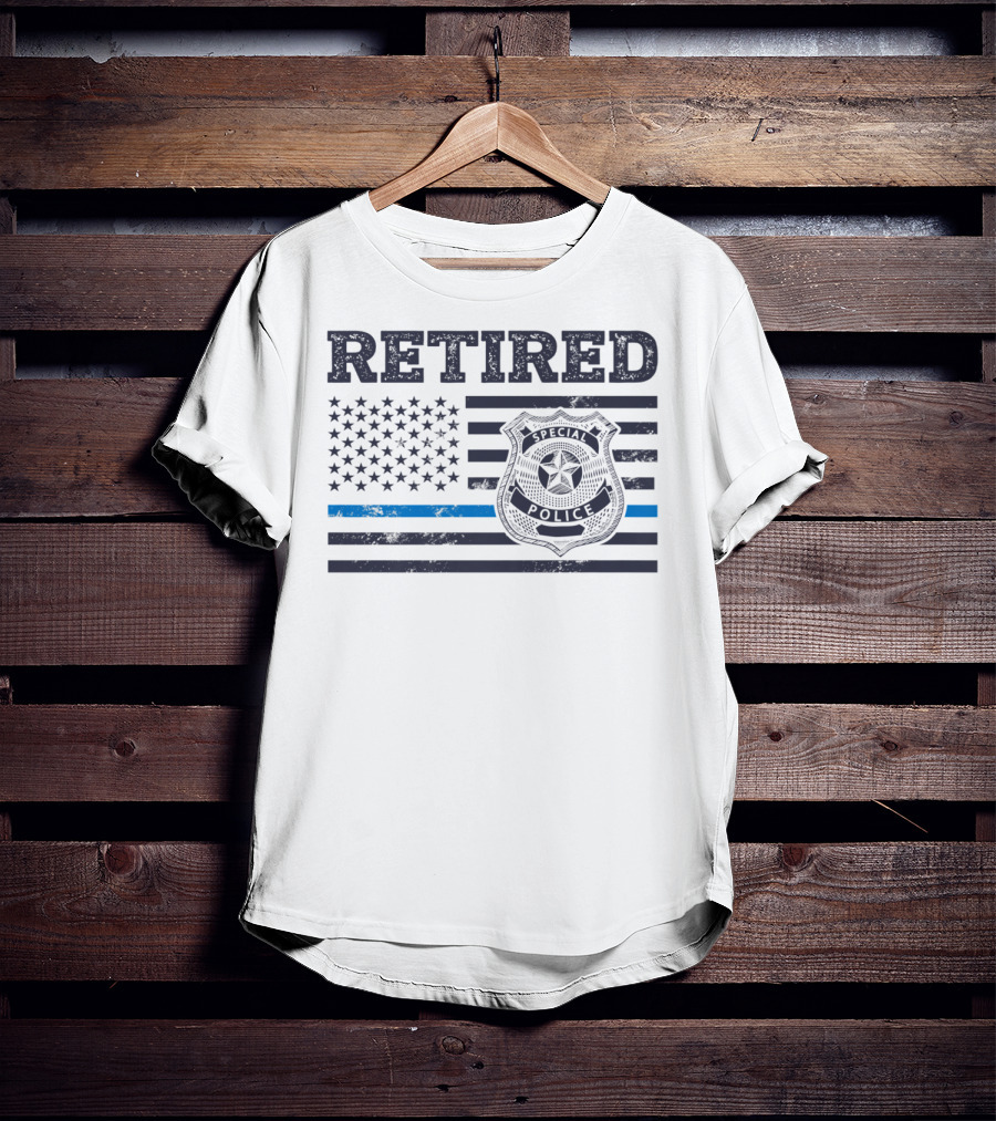 Retied Special Police Badge Thin Blue Line American Flag T-Shirt