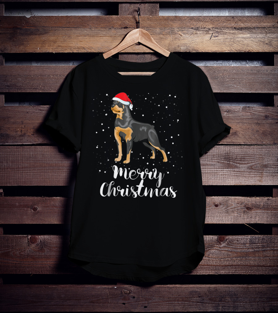 Merry Christmas Rottweiler Santa Hat Snowfest Matching Family Group T-Shirt