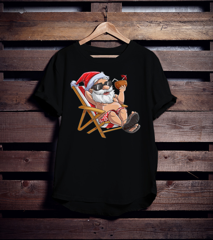 Santa Enjoying Summer Vibes With A Coconut Drink T-Shirt