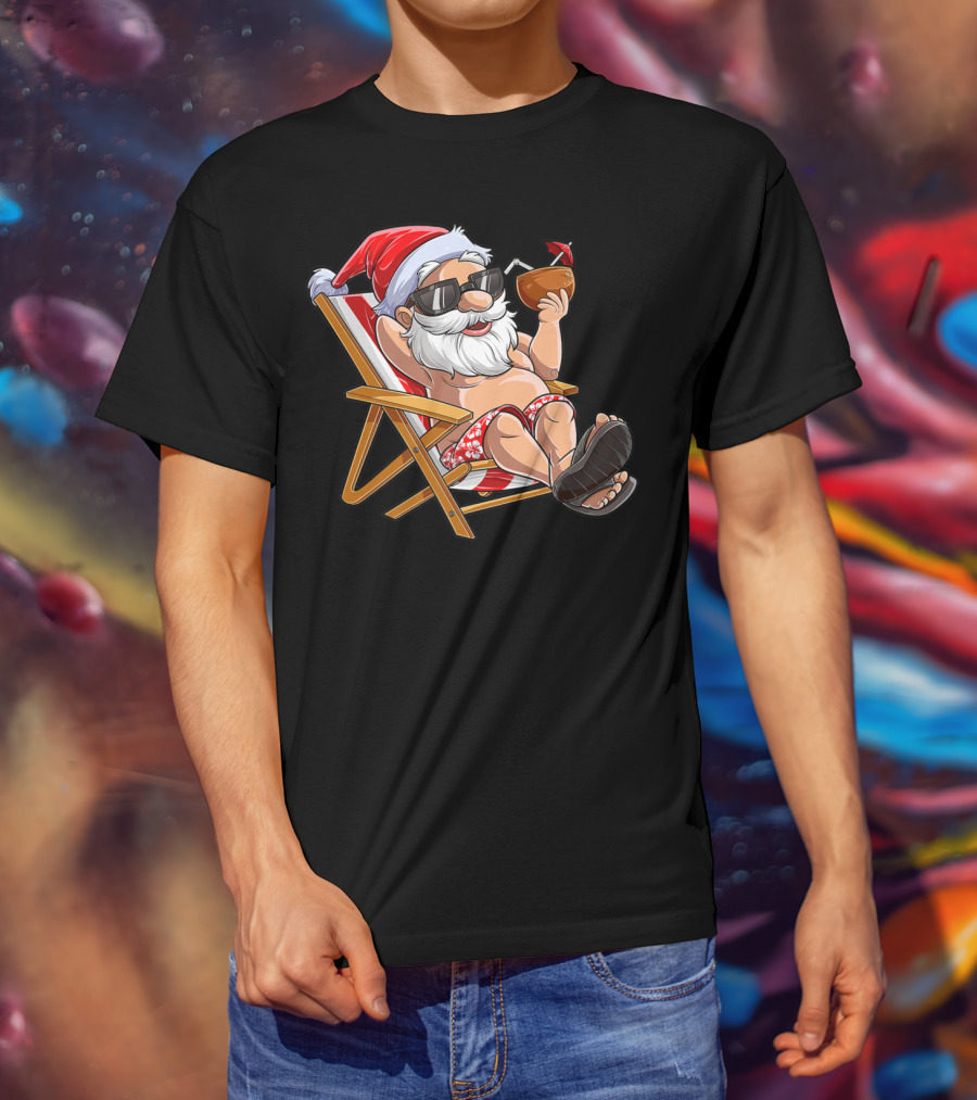 Santa Enjoying Summer Vibes With A Coconut Drink T-Shirt