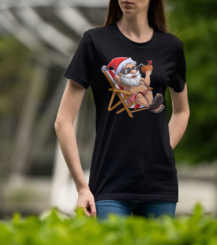 Santa Enjoying Summer Vibes With A Coconut Drink T-Shirt