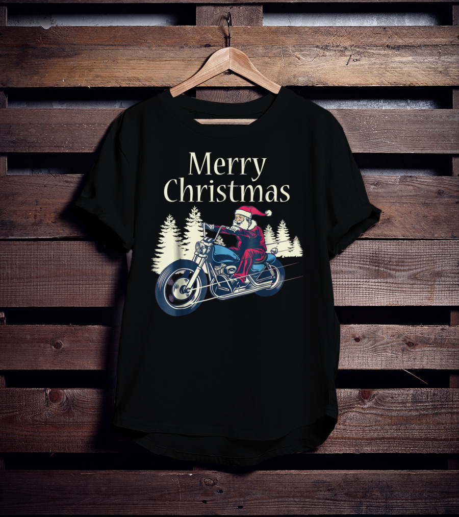 Merry Christmas Santa Claus Riding Motorcycle T-Shirt