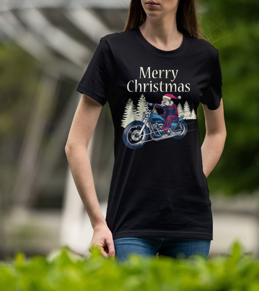 Merry Christmas Santa Claus Riding Motorcycle T-Shirt