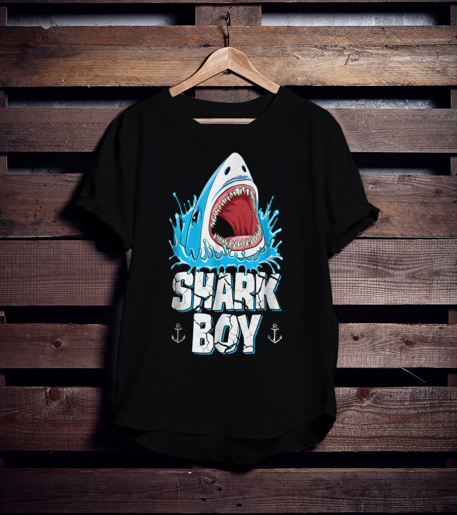 SHARK BOY Fierce Shark With Splashes And Anchors T-Shirt