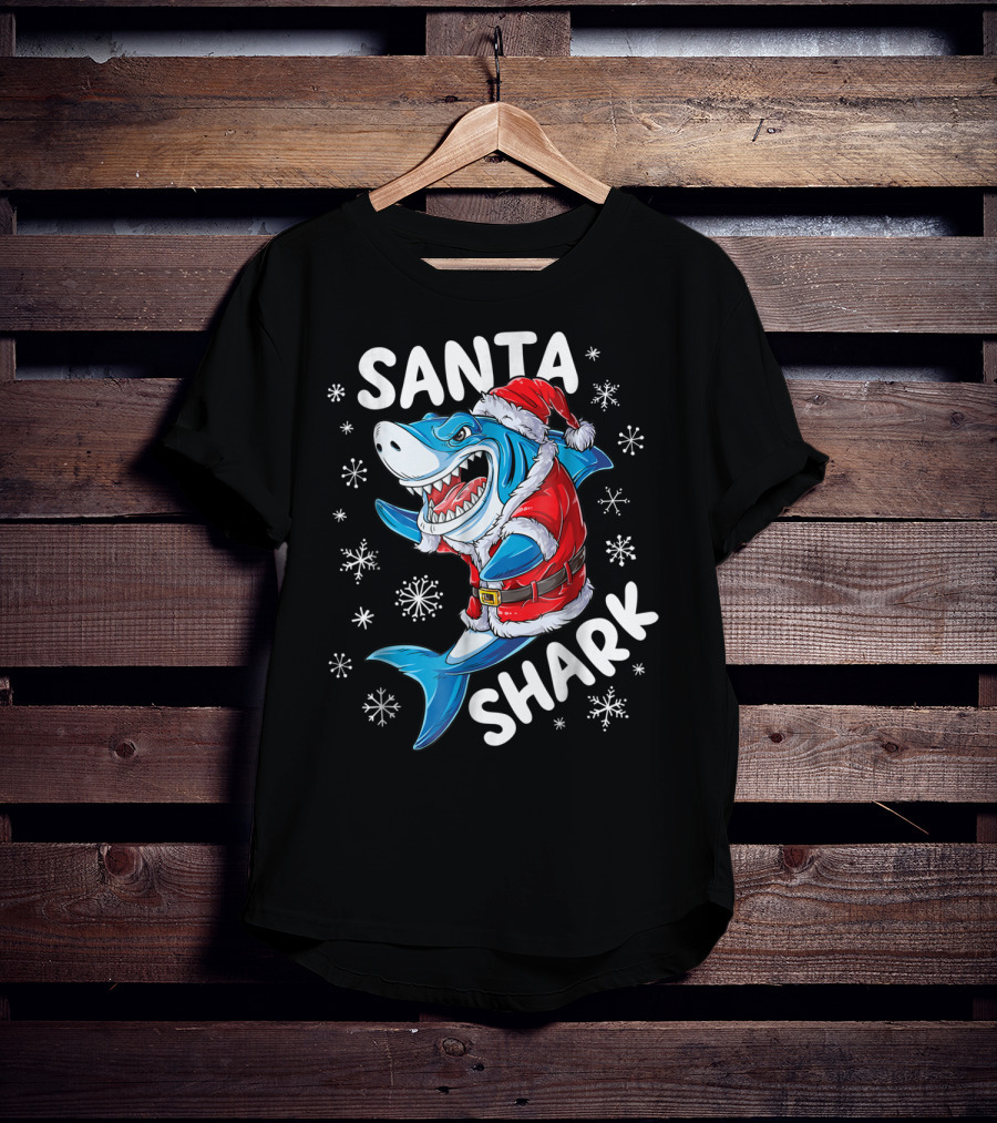 Santa Shark Christmas Boys Men T-Shirt