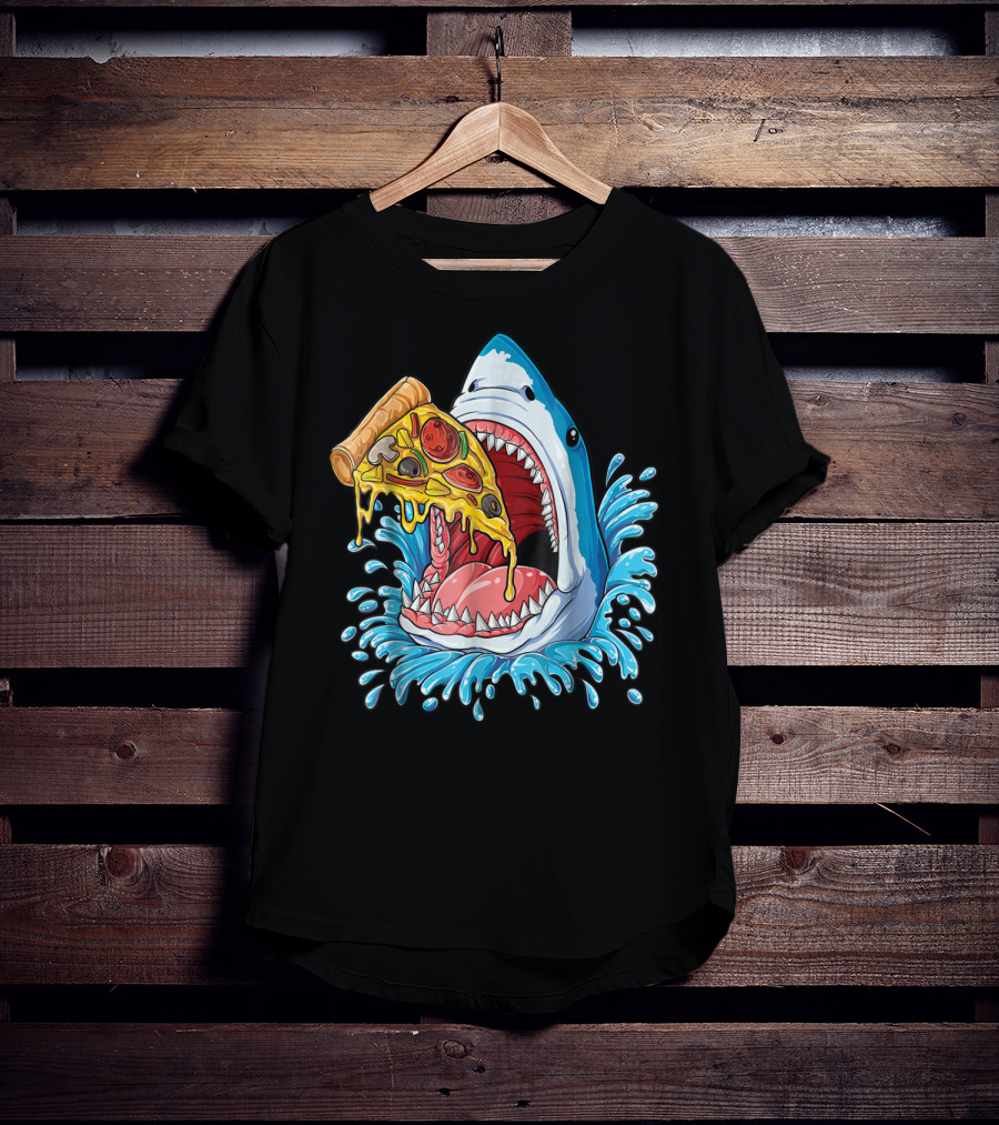 Shark Eating Pizza Splash Kids Boys Food Lovers T-Shirt