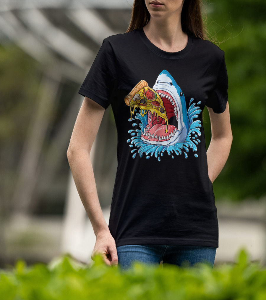 Shark Eating Pizza Splash Kids Boys Food Lovers T-Shirt