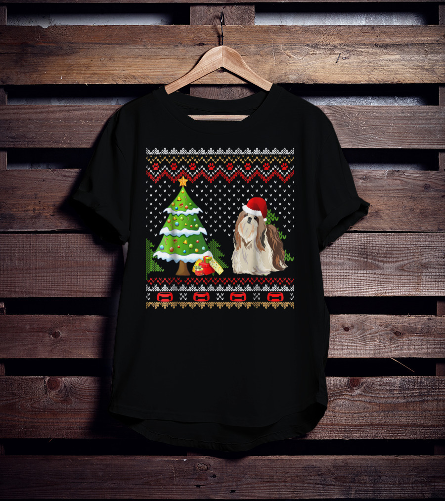 Shih Tzu Santa Christmas Ugly Dog Sweater Tree T-Shirt
