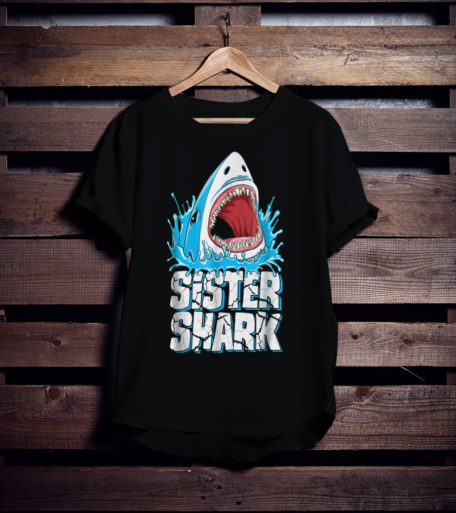 Sister Shark Family Splashing Water Jaws Open T-Shirt