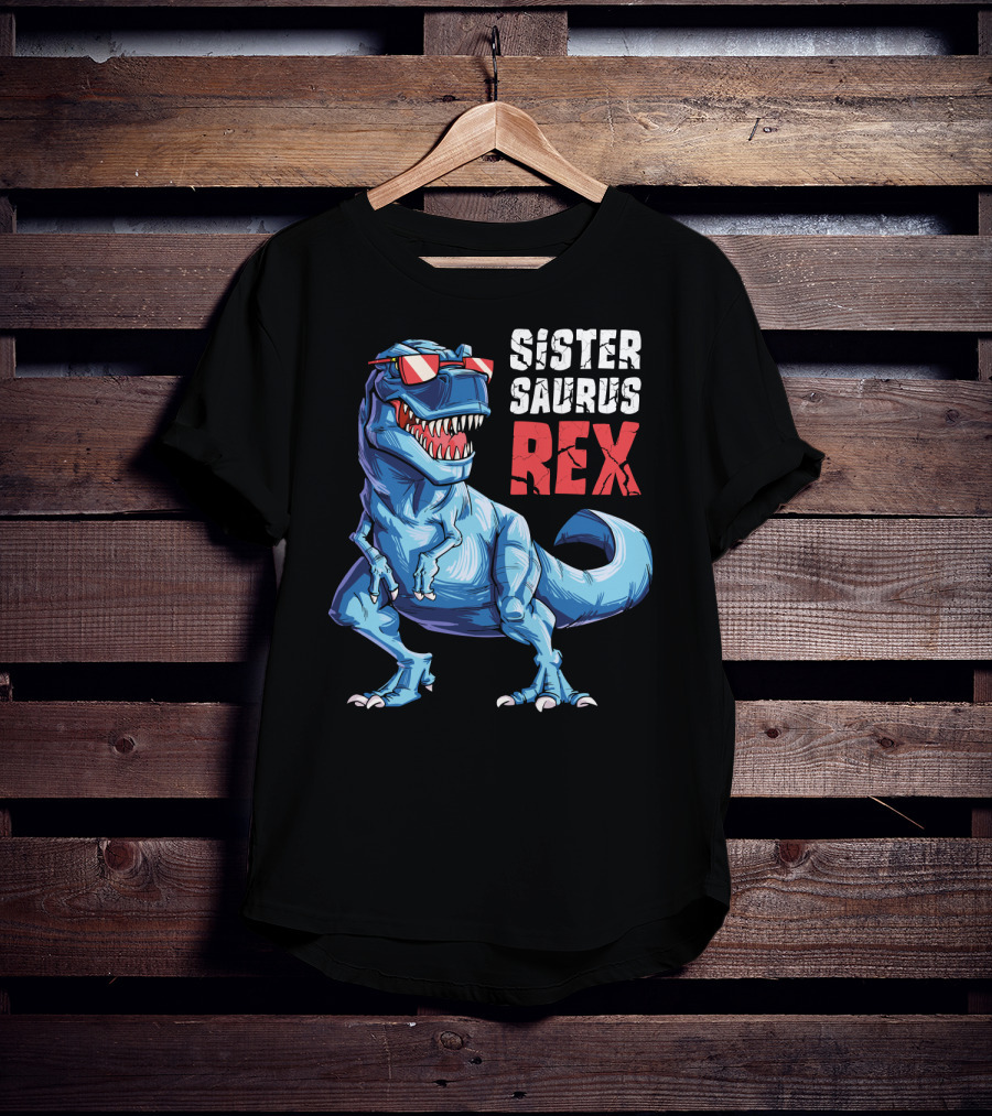 Sister Saurus Rex Dinosaur With Sunglasses T-Shirt