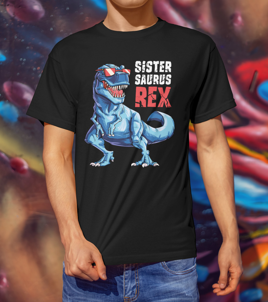 Sister Saurus Rex Dinosaur With Sunglasses T-Shirt