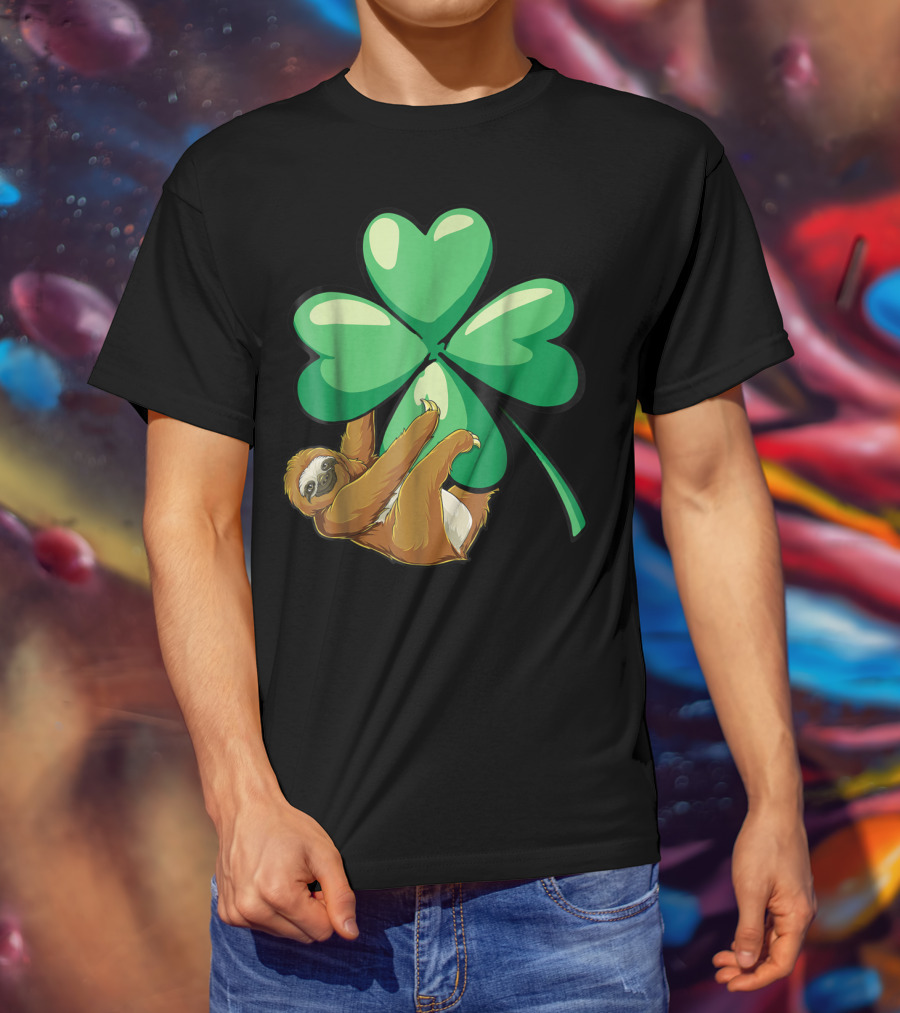 St Patricks Day Sloth Hugging Shamrock T-Shirt