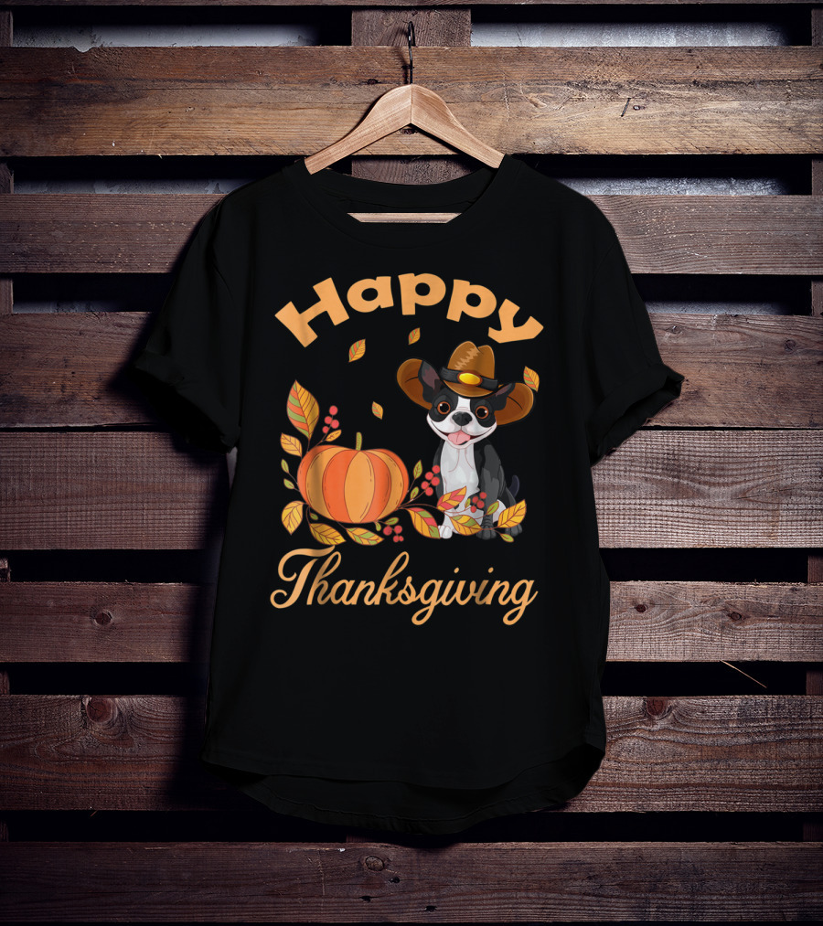 Happy Thanksgiving Boston Terriers Pilgrim T-Shirt