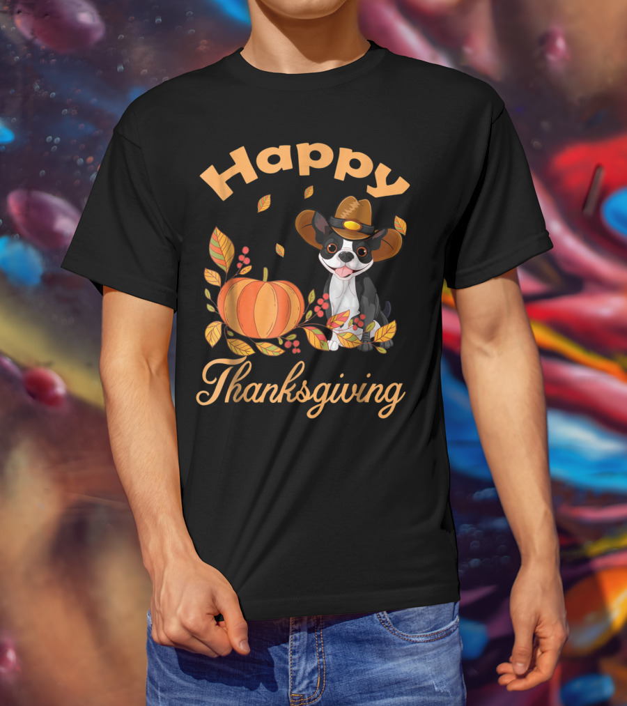Happy Thanksgiving Boston Terriers Pilgrim T-Shirt