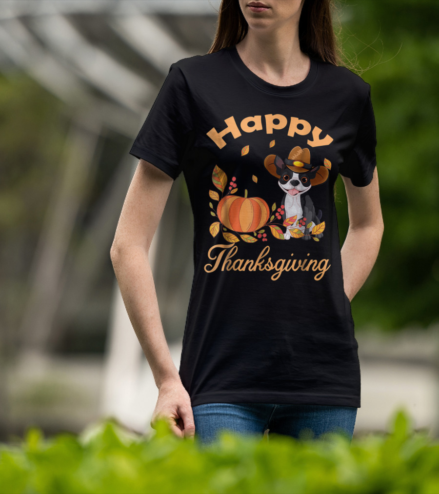 Happy Thanksgiving Boston Terriers Pilgrim T-Shirt
