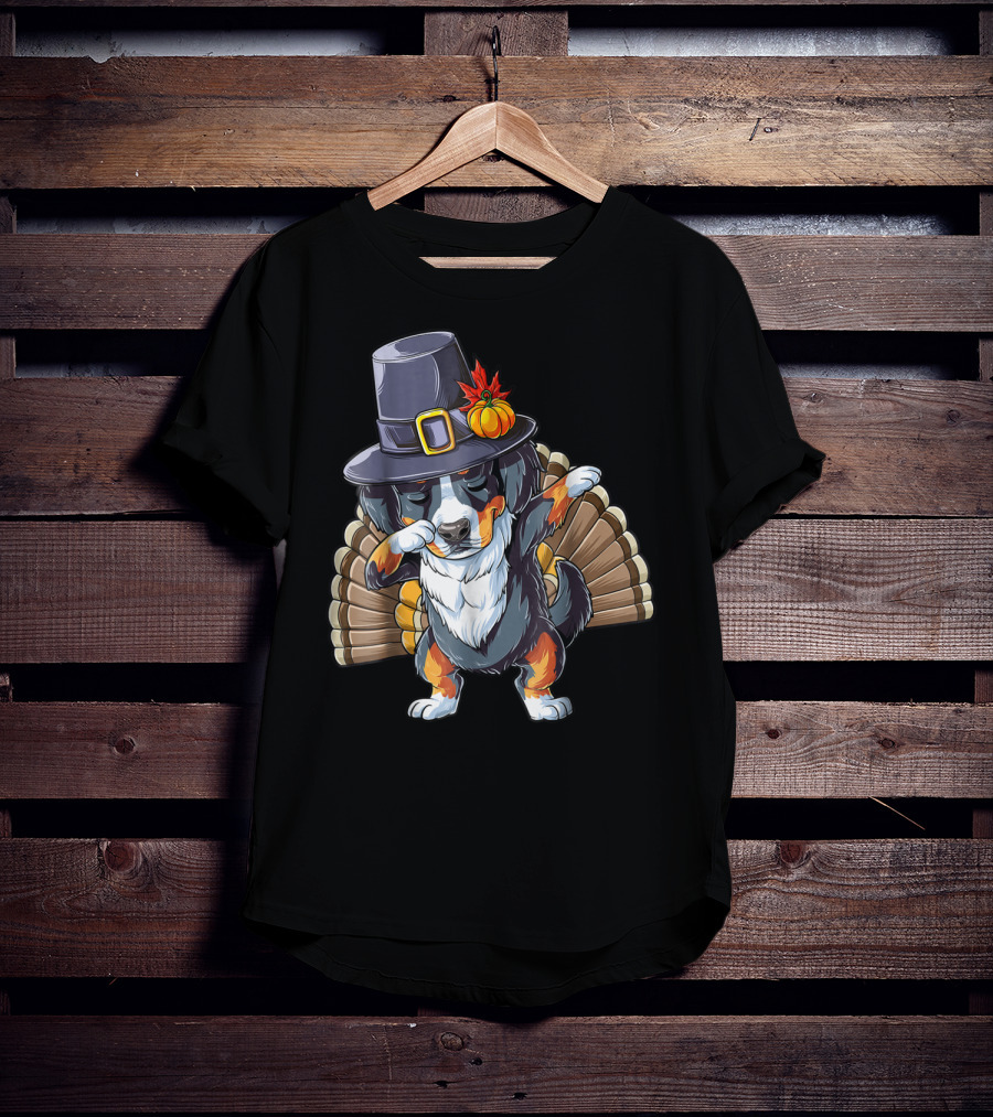 Thanksgiving Dabbing Pilgrim Bernese Mountain Dog Turkey T-Shirt
