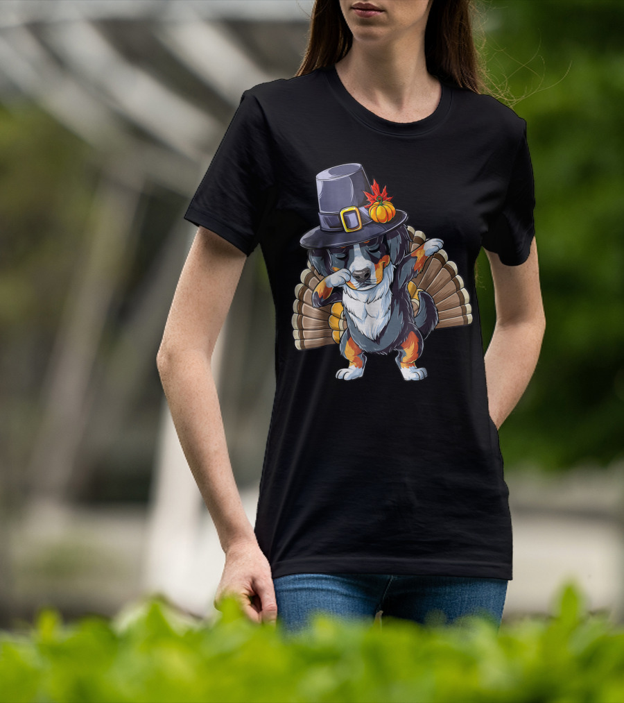 Thanksgiving Dabbing Pilgrim Bernese Mountain Dog Turkey T-Shirt