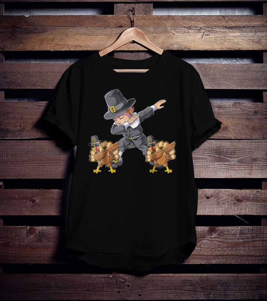 Thanksgiving Dabbing Pilgrim With Turkeys Kids UL T-Shirt