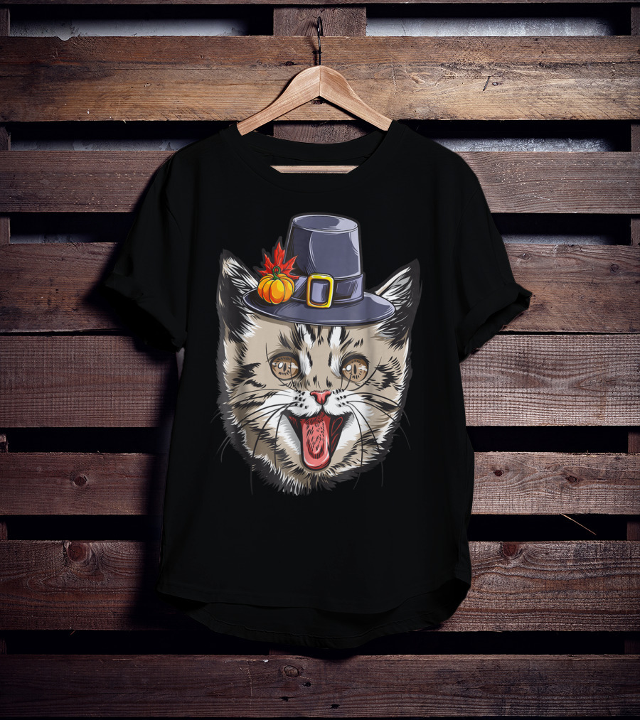 Thanksgiving Cat Pilgrim With Pumpkin Hat IY T-Shirt