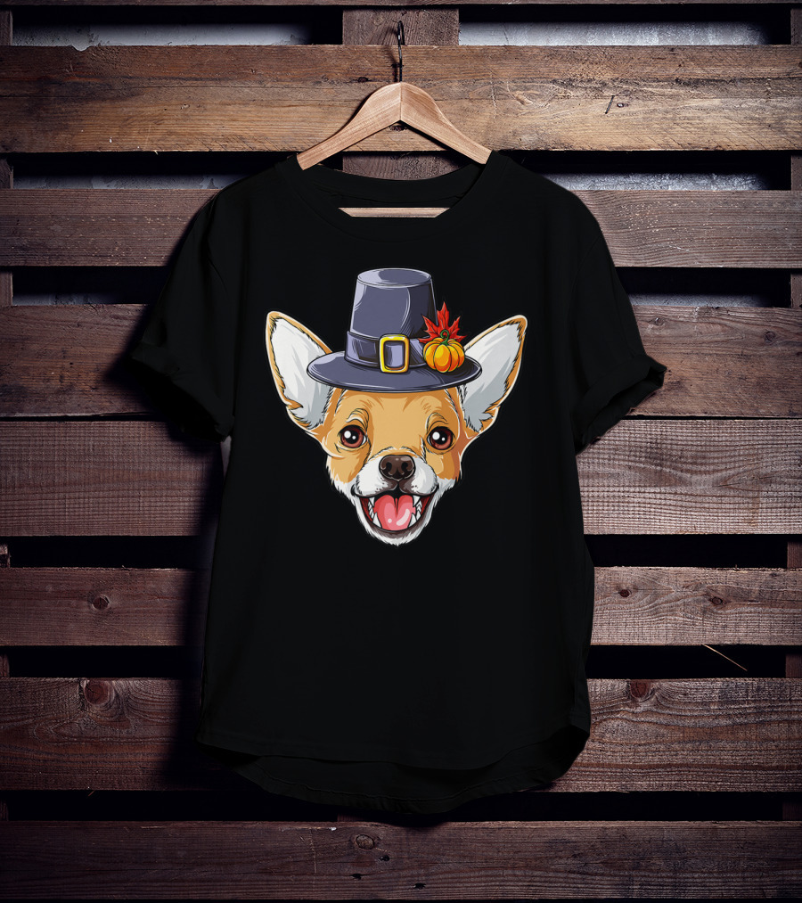 Pilgrim Hat Chihuahua With Thanksgiving Pumpkin And Leaf T-Shirt