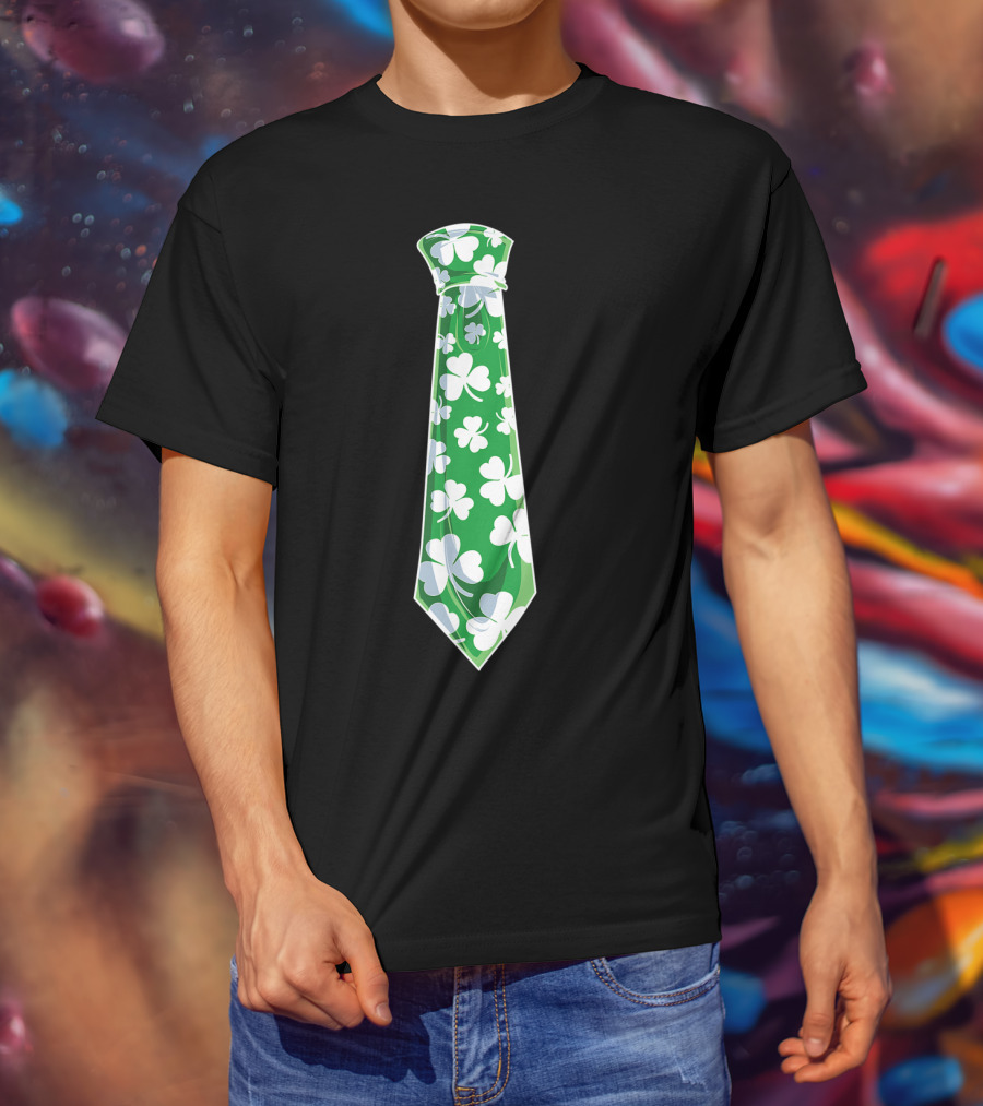 St Patricks Day Green Shamrock Tie Boys Men T-Shirt