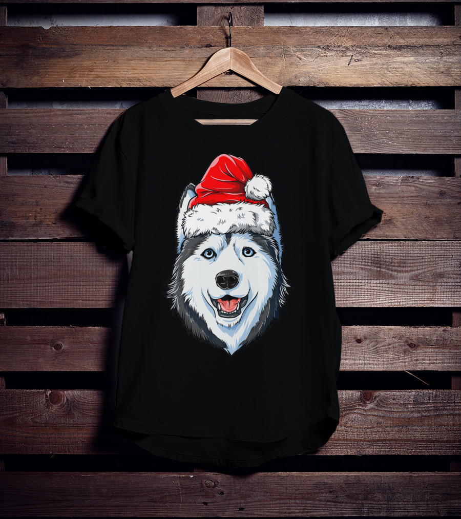 Siberian Husky Santa Christmas Hat Holiday Dog Festive T-Shirt