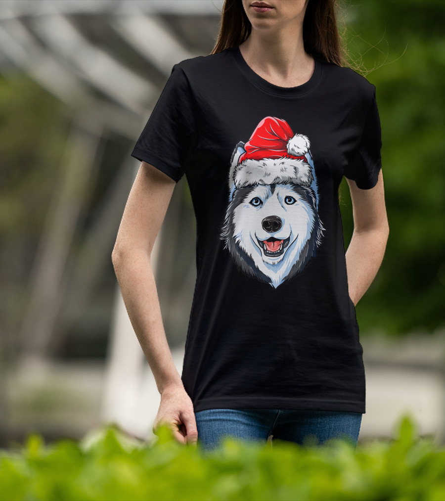Siberian Husky Santa Christmas Hat Holiday Dog Festive T-Shirt