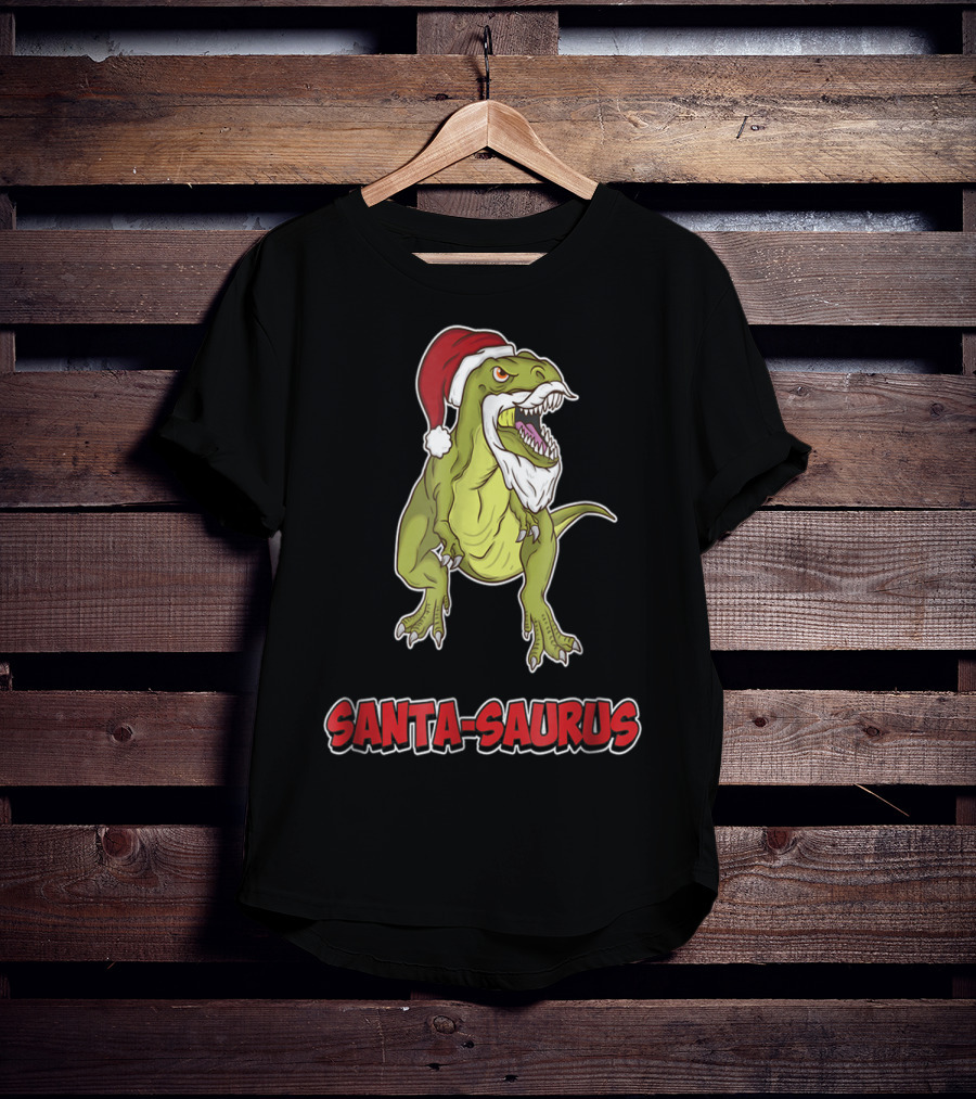 Santa Saurus Christmas Trex T-Rex Santa Hat T-Shirt