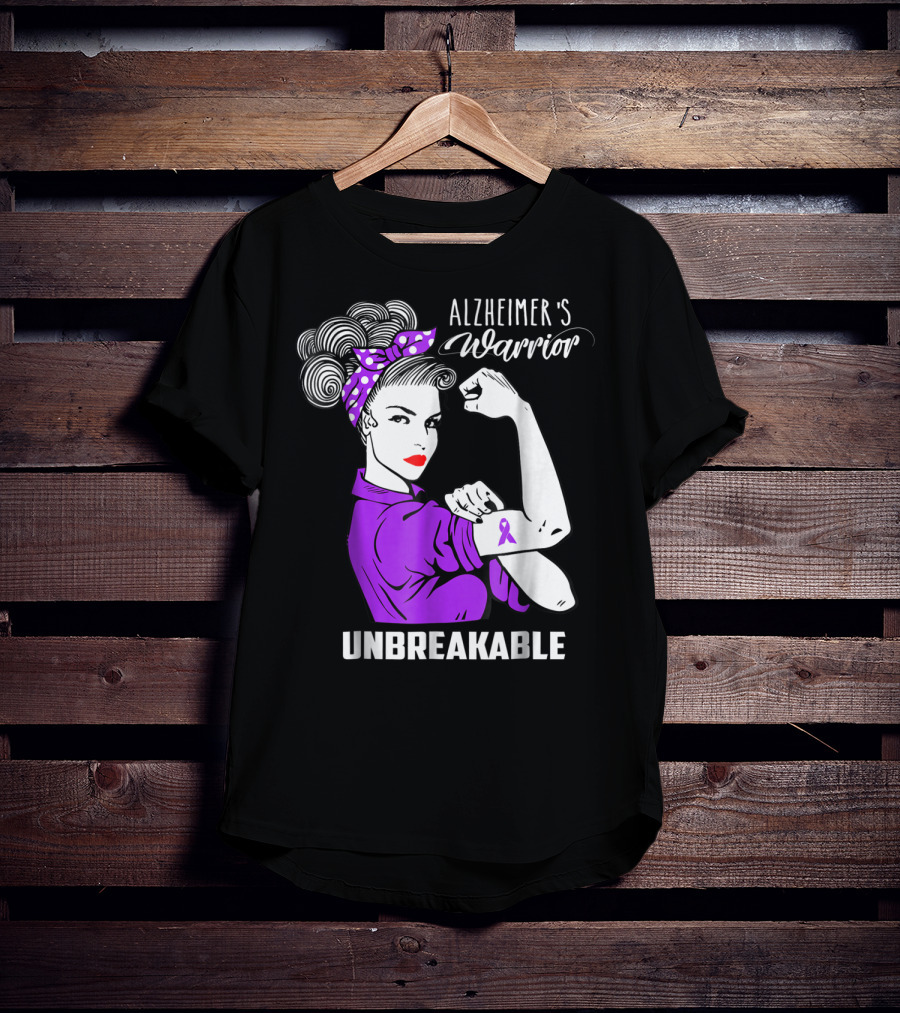 Alzheimer's Warrior Unbreakable Ribbon Retro Rosie T-Shirt
