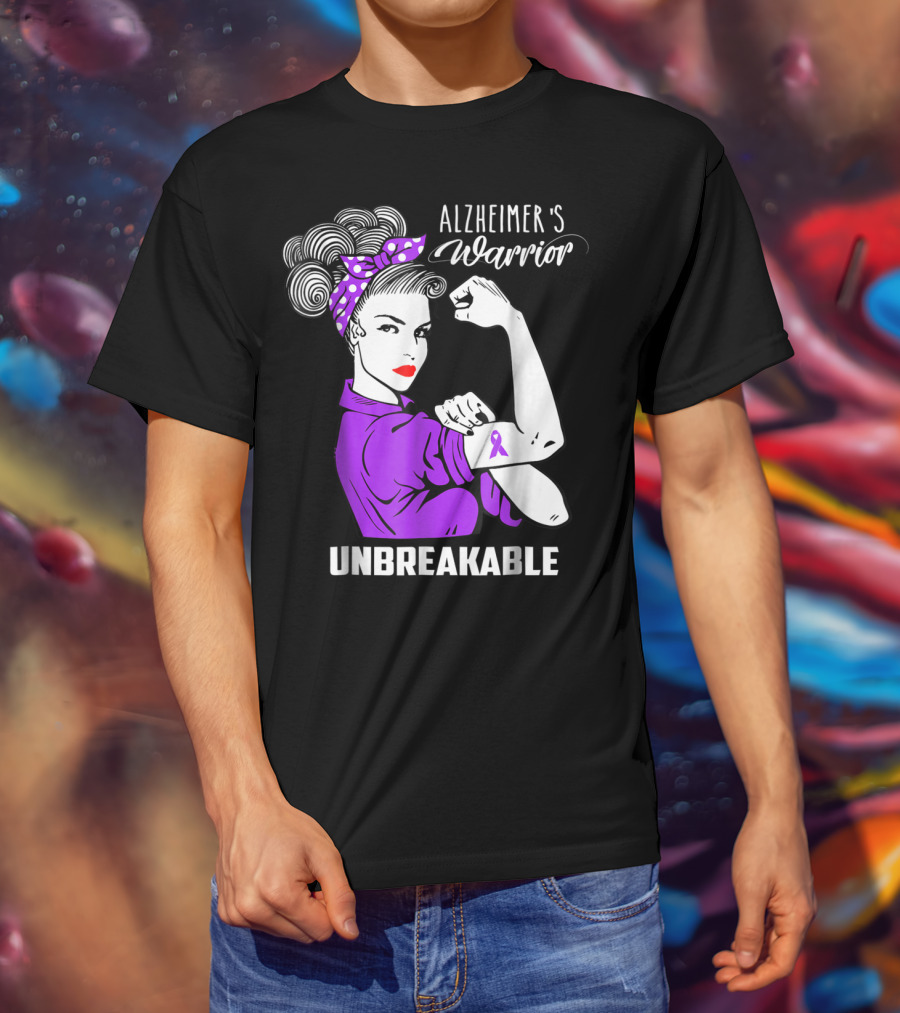 Alzheimer's Warrior Unbreakable Ribbon Retro Rosie T-Shirt