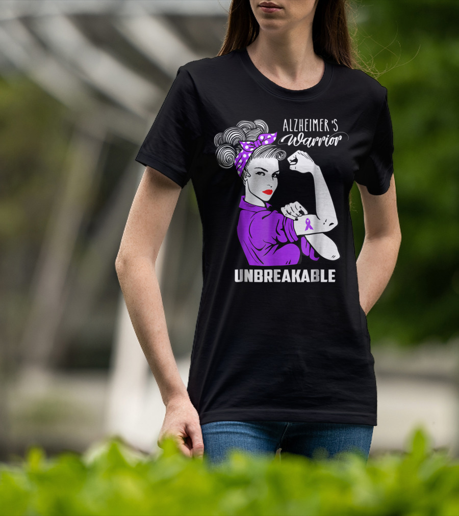 Alzheimer's Warrior Unbreakable Ribbon Retro Rosie T-Shirt