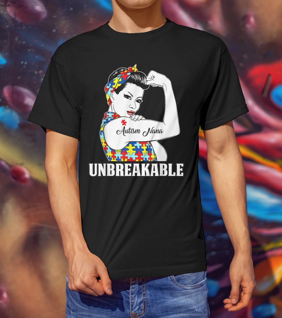 Unbreakable Autism Nana Awareness Women Iconic Puzzle T-Shirt