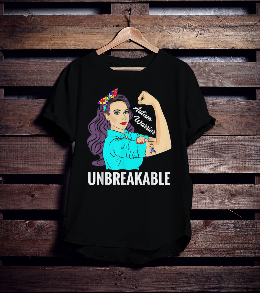 Autism Warrior Unbreakable Survivor Rosie The Riveter T-Shirt