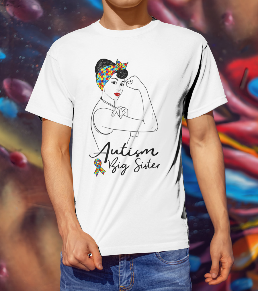 Autism Big Sister Unbreakable Rosie The Riveter Puzzle T-Shirt