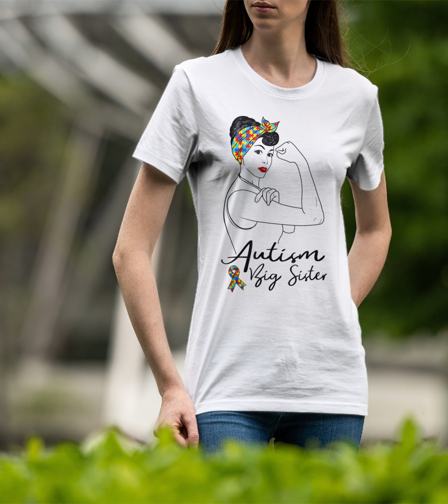 Autism Big Sister Unbreakable Rosie The Riveter Puzzle T-Shirt