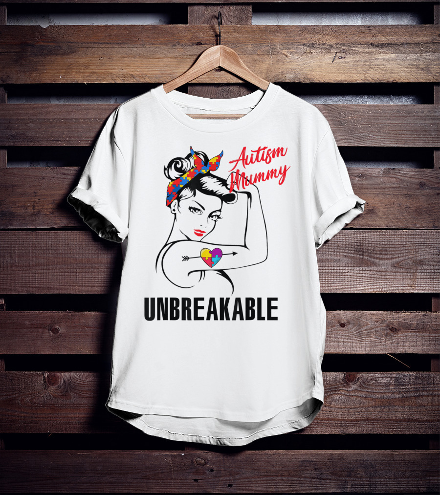 Autism Mummy Unbreakable Heart Puzzle Ribbon Awareness T-Shirt